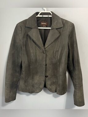 Danier Gray Vintage Y2K 100% Genuine Leather Blazer Button-Up Jacket Size S